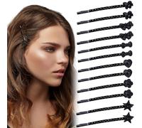 Isslly 12 forcine per capelli con strass neri, 6 stili scintillanti di cristallo, forcine per capelli da donna, fermagli per capelli decorativi a forma di stella, cuore, fiore, fermagli per capelli