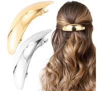 Isslly 2 fermagli per capelli francesi da 7,6 cm, ovali, in metallo, per donne, matrimoni, balli scolastici, accessori per capelli spessi da donna, colore bianco, giallo