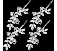Isslly 4 fermagli per capelli con strass argentati, forcine per capelli da sposa, forcine francesi in lega a forma di foglia, gioielli per capelli da donna, per matrimoni e feste