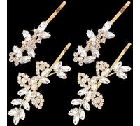 Isslly 4 fermagli per capelli con strass dorati, forcine per capelli da sposa, 2 stili francesi, in lega, a forma di foglia, per donne, matrimoni, feste (2 paia)