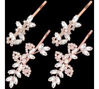 Isslly 4 fermagli per capelli con strass, forcine per capelli da sposa, 2 stili, in lega, a forma di foglia, per donne, ragazze, matrimoni, feste (oro rosa, 2 paia)