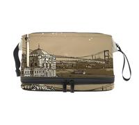 Istanbul Turkey - Trousse per cosmetici a doppio strato, per donne e ragazze, borsa da viaggio per trucchi, pratica borsa organizer con scomparto per pennelli, Multi, 27x15x14 cm/10.6x5.9x5.5 in,