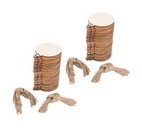 ISTOVO 100 Pezzi DIY Mestiere Legno Tondo Fronzolo con 50 Pezzi Spaghi Dipingere,Incompiuto Natale Sospeso Ornamenti Naturale Vuoto Legna Dischi Massa per Natale