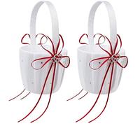 ISTOVO 2X Double Favore di Cerimonia Nuziale Rosso della Cerimonia Nuziale della Ragazza del Fiore del Cestino della Ragazza di Cerimonia Nuziale del Rhinestone del del Cuore