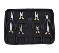 ISTOVO 8 Pz Mini Pinze Set, Naso Lungo con I Denti, Piatto Della Mascella, Round Curva Ago Diagonal Nose Wire Fine di Taglio Cutter Guardalinee Pinza con Grips Nero & Sacchetto Protettivo