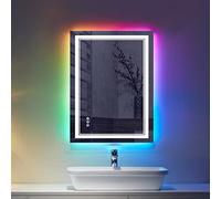 ISTRIPMF Specchio da bagno a LED, 20 x 28 pollici, montaggio a parete, anti-appannamento, retroilluminazione RGB, illuminazione frontale