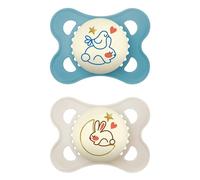 Istruzioni in Lingua Straniera MAM Ciuccio originale Pure Night S331 con tettarella in silicone SkinSoftTM ultra morbido per neonati 2 6 mesi si illumina al buio, colore blu, 2 pezzi