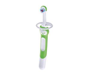 Istruzioni in lingua straniera - MAM Spazzola Training Brush C118 - Spazzola da Denti con Manico Lungo Ed Ergonomico, con Anello Di Sicurezza, per Bambini dai 5 Mesi In Su, Colore: Verde,