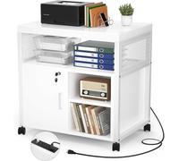 iSunirm Armadietto portadocumenti con rotelle, mobile per stampante da ufficio, con sportello e ripiano aperto, per formato A4, formato lettera e cartelle sospese, bianco
