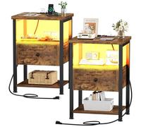 iSunirm Comodini Camera da Letto con 1 Cassetti Cassettiera Cameretta Comodino da Notte Moderno Tavolino,Tavolino da Divano, Tavolino da Notte per Camera da Letto,Marrone Rustico,2PCS