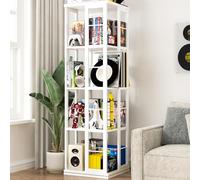 iSunirm Libreria girevole, libreria angolare, libreria in legno con rotazione a 360°, scaffale stretto da terra con ripiani girevoli, organizer per libri e oggetti, ideale per piccoli spazi, bianca