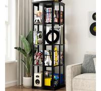 iSunirm Libreria girevole, libreria angolare, libreria in legno con rotazione a 360°, scaffale stretto da terra con ripiani girevoli, organizer per libri e oggetti, ideale per piccoli spazi, nera
