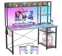 iSunirm Scrivania Gaming con Supporto per Monitor e Ripiano di Stoccaggio,Scrivania Computer con 2 Prese e 2 Porte USB,Scrivanie Moderne per Ufficio e Studio,120x50x75cm,Grigio