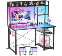 iSunirm Scrivania Gaming con Supporto per Monitor e Ripiano di Stoccaggio,Scrivania Computer con 2 Prese e 2 Porte USB,Scrivanie Moderne per Ufficio e Studio,100x50x75cm,Nero