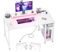 iSunirm Scrivania Gaming con Supporto per Monitor e Ripiano di Stoccaggio,Scrivania Computer con 2 Prese e 2 Porte USB,Scrivanie Moderne per Ufficio e Studio,100x50x75cm,Bianca
