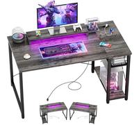 iSunirm Scrivania Gaming con Supporto per Monitor e Ripiano di Stoccaggio,Scrivania Computer con 2 Prese e 2 Porte USB,Scrivanie Moderne per Ufficio e Studio,100x50x75cm,Quercia Grigia