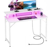 iSunirm Tavolo per computer, 100 x 50 cm, tavolo da gioco con LED RGB, scrivania con presa, scrivania per computer con supporto per monitor, piccola scrivania per piccoli spazi, studio, camera da