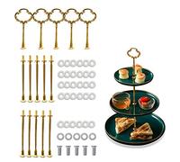 iSuperb 5 Set 3 Livelli Supporto per Vassoi Torte, Supporto Raccordi di Metallo Vintage con Viti e Rondelle di Vassoio per Matrimoni e Feste (Ramo d'olivo Dorata)