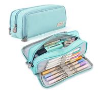 iSuperb Astuccio grande con 3 scomparti, astuccio per matite di grande capacità, in tessuto Oxford, per cancelleria, penne, cosmetici, trucco da donna, Blu, moderno