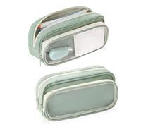 iSuperb Astuccio Grande Scuola Doppio Scomparto, Astucci Portatrucchi e Multi-Atrato Portapenne Capiente Borsello Organizer Leggero per Bambini, Scuola e Viaggio (23x11x6cm) (Verde)