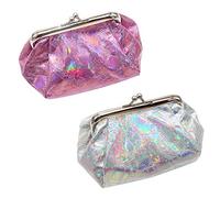 iSuperb Donna Portamonete 2 Pezzi Floreale Laser Portafoglio Scatto Piccolo Borsa Portamonete Brillante Porta Monete Coin Purse Pouch Bags per Chiavi, Auricolare, Rossetto, Carte (Rosa rossa + bianca)