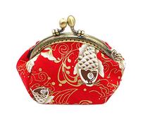 iSuperb Retrò Portamonete a Scatto Donna Piccolo Borsa Portamonete Vintage Portafoglio Scatto Tessuto di cotone porta monete Coin Purse Pouch Bags per Chiavi, Auricolare, Rossetto, Carte (Rosso)