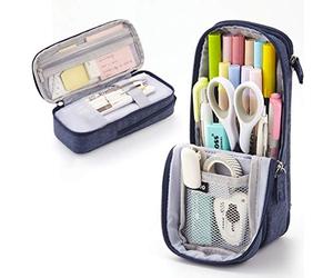 iSuperb Standing Pencil Case 2 Compartments Pencil Pouch Magnetic Mobile Phone Holder Bracket Pen Bag Large Capacity Phone Pouch College Stationery Organizer Storage for Kids Boys Girls