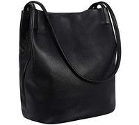 Iswee Borsa a secchiello in vera pelle, borsa a tracolla, borsa e borse da donna alla moda, nero, Medium size