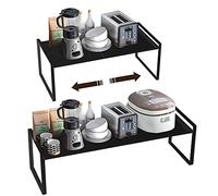 Isyunen Porta piatti e porta stoviglie allungabile,mensole cucina salvaspazio,ripiani salvaspazio cucina, organizer credenza, cibo e utensil per salvaspazio Organizer in metallo- Nero