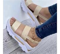 ISZI Sandali con Zeppa da Donna Plateau Estivi Sandali con Cinturino Caviglia Punta Aperta Comode Cuoio Ortopedico Washable Slingback Slide Sandali Sportivi,d'oro,EU37/US6