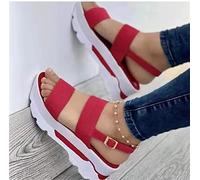 ISZI Sandali con Zeppa da Donna Plateau Estivi Sandali con Cinturino Caviglia Punta Aperta Comode Cuoio Ortopedico Washable Slingback Slide Sandali Sportivi,Rosso,EU39/US7.5