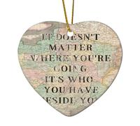 It Don't Matter Where You're Going, decorazione natalizia con mappa vintage a forma di cuore, idea regalo per albero di Natale, in ceramica e porcellana, stile rustico, decorazione per albero di