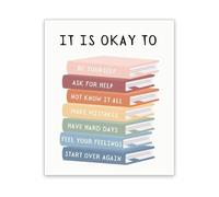 It Is Ok To Be Yourself Poster Positive Affirmations Canvas Wall Art Motivational Kids Print for Classroom Calming Corner(Framed,08X12inch(20X30cm))