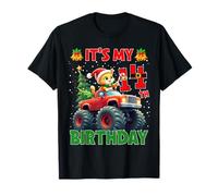 It’s My 14th Birthday Xmas Cat Monster Truck Christmas Kids Maglietta