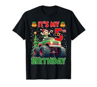 It’s My 5th Birthday Xmas Elf Monster Truck Christmas Kids Maglietta