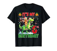 It’s My 6th Birthday Gingerbread Riding Dinosaur Christmas Maglietta