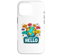 It Starts With Hello Friendship Inclusion Language Teacher Custodia per iPhone 16 Pro