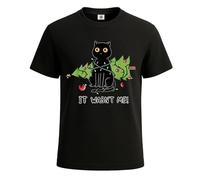 It Wasn't Me Cute Cat and Christmas Tree T-Shirt Party Joke Mens T Shirt Tee Top, Stampa bianca T-shrt nera, S