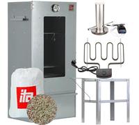 ITA Affumicatore Elettrico 7000 - Set Con Riscaldamento, Tavolo, Generatore di Fumo - Armadio Con Finestra & Termometro - Acciaio Legato