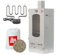 ITA Affumicatore Elettrico 7012 - Smoker Premium Elettrico con Riscaldamento - Armadio con Finestra e Camino - Acciaio Legato - qualità UE, Diretto dal Produttore - 81 cm con 3 Ripiani