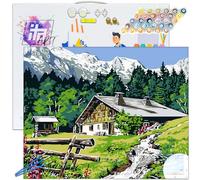 ITA ART Dipingi con i Numeri Set Completo con Telaio, Colori Acrilici, Pennelli, Accessori, Scatola Regalo - Kit Fai da Te per Dipinti con Tela, 30x40 cm, Casa ai piedi della montagna