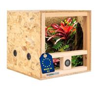 ITA Mini terrario 40x40x40 cm con Ventilazione Laterale e igrometro Integrato - Terrario in Legno OSB-3 - per rettili, Serpenti, Anfibi - Prodotto UE, Certificato FSC