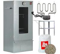 ITA - Set Affumicatore Elettrico 7000 con Riscaldamento, Tavolo e Termometro, Armadio Affumicatore con Finestra, Acciaio Legato, Qualità EU, Direttamente dal Produttore - 81 cm con 3 Ripiani