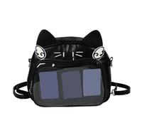 Itabag - Zaino multiuso da donna con motivo anime, in poliuretano, con tasche multiple, trasparente, con display a spillo, borsa a tracolla, Nero puro, Bohemian