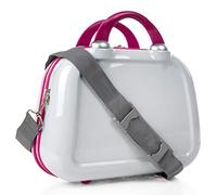 ITACA - Beauty case da viaggio - Beauty case rigido da donna - In materiale leggero e resistente. Astuccio trucco donna rigido giovanile., Bianco-Fucsia