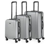 ITACA Set valigie, Offerte Valigia Grande Rigida, Valigia Media Rigida e Bagaglio a Mano Set di Valigie Tiber, Argento, S + M + L