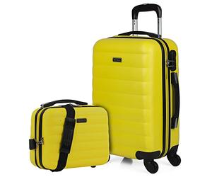 ITACA - Set valigie - Set Valigie Rigide Offerte. Valigia Grande Rigida, Valigia Media Rigida e Bagaglio a Mano. Set di Valigie con Lucchetto Combinazione TSA, Giallo