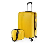 ITACA - Valigia 23Kg da stiva capiente rigida XL con ruote silenziose espandibile Trolley Grande Rigido leggero ideale per viaggi lunghi con Lucchetto a combinazione, Giallo