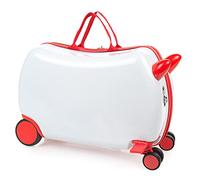 ITACA - Valigia Bambina Con Seduta Comoda Trolley Cavalcabile Con Ruote Girevoli Valigia Per Bambini Leggera Colorata Design Giocoso Viaggi Divertenti Per Piccoli, Bianco-Rosso