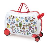 ITACA - Valigia Bambina Con Seduta Comoda Trolley Cavalcabile Con Ruote Girevoli Valigia Per Bambini Leggera Colorata Design Giocoso Viaggi Divertenti Per Piccoli, Matite